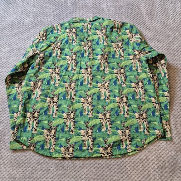 Denise Rae Organic Cotton Poplin Women Large Pajama Set Green Leopard Wild Free - Picture 3 of 13